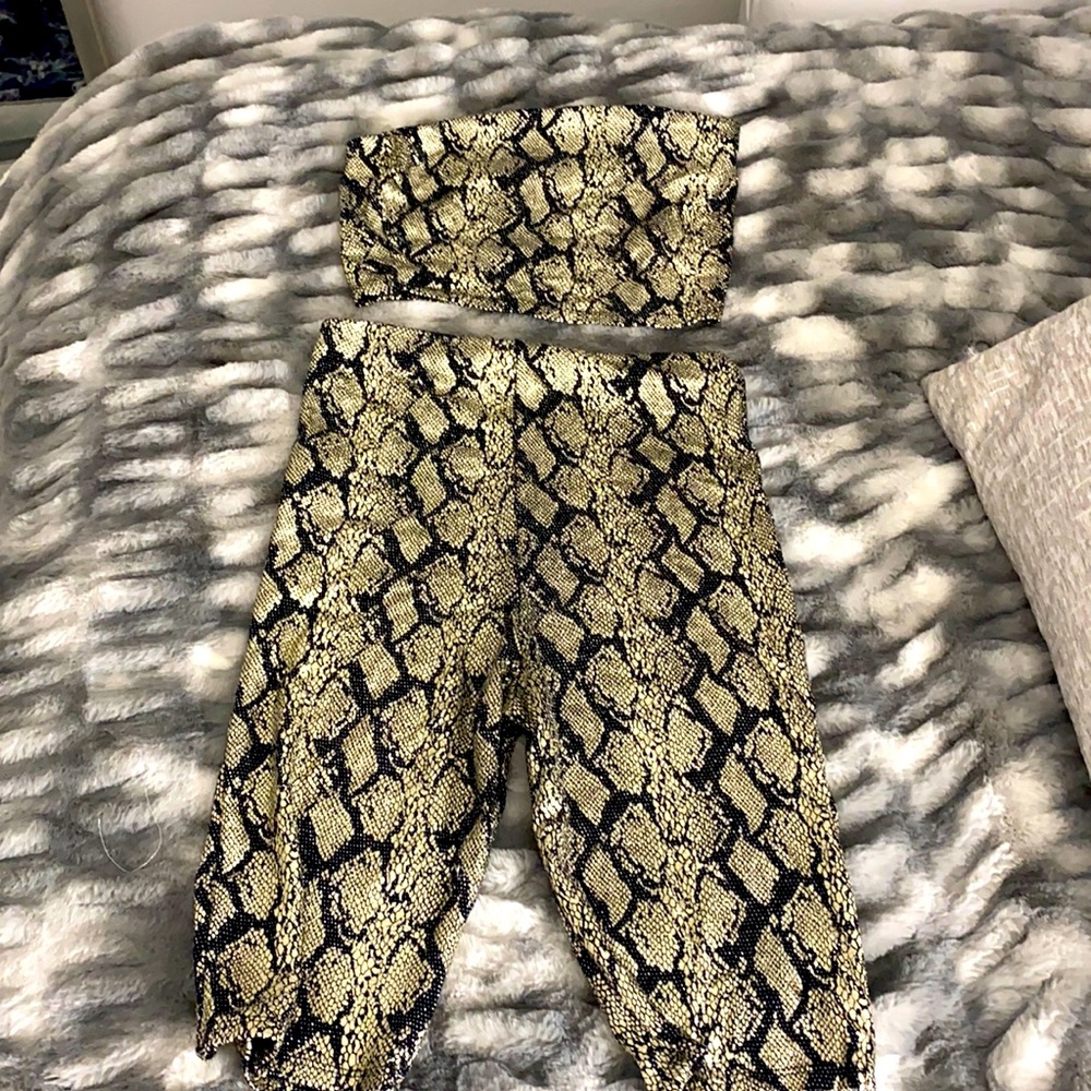 Two piece, snake skin shiny romper
